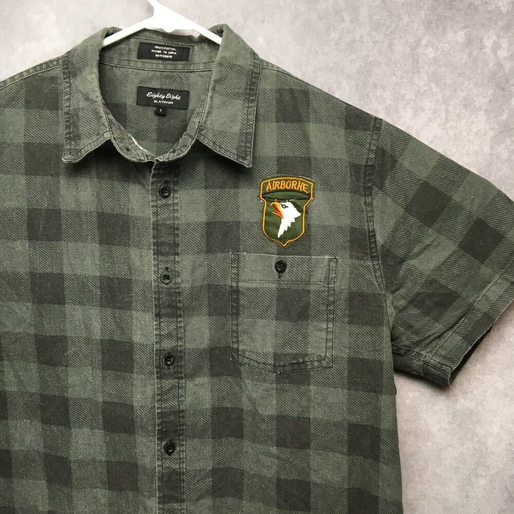 Eighty Eight Mens Shirt‎ with Patches size Large Short Sleeve Button Up Gray